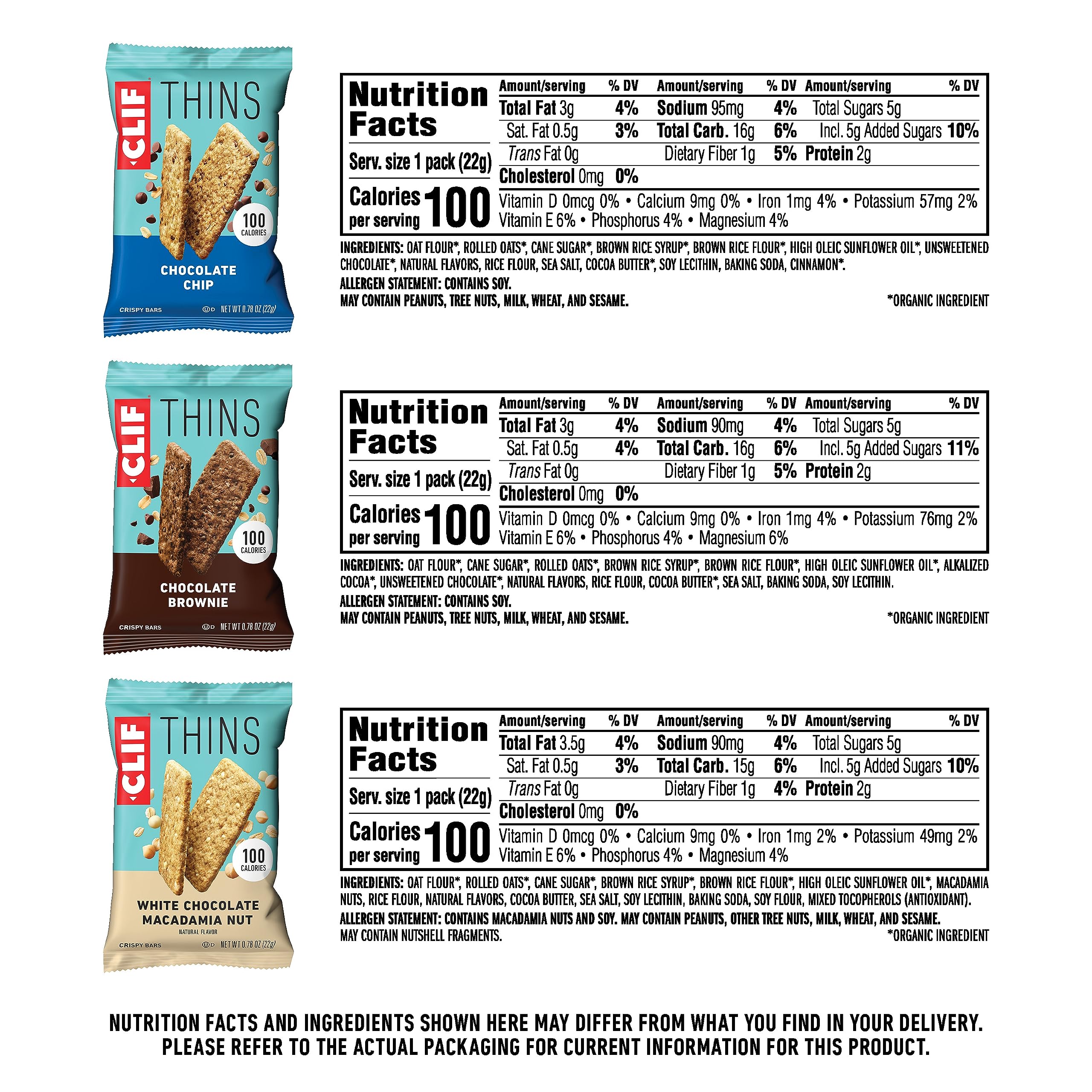 CLIF BAR Thins - Variety Pack - Crispy Snack Bars - Made with Organic Oats - Non-GMO - Plant-Based - 100 Calorie Packs - Amazon Exclusive - 0.78 oz. (21 Count)
