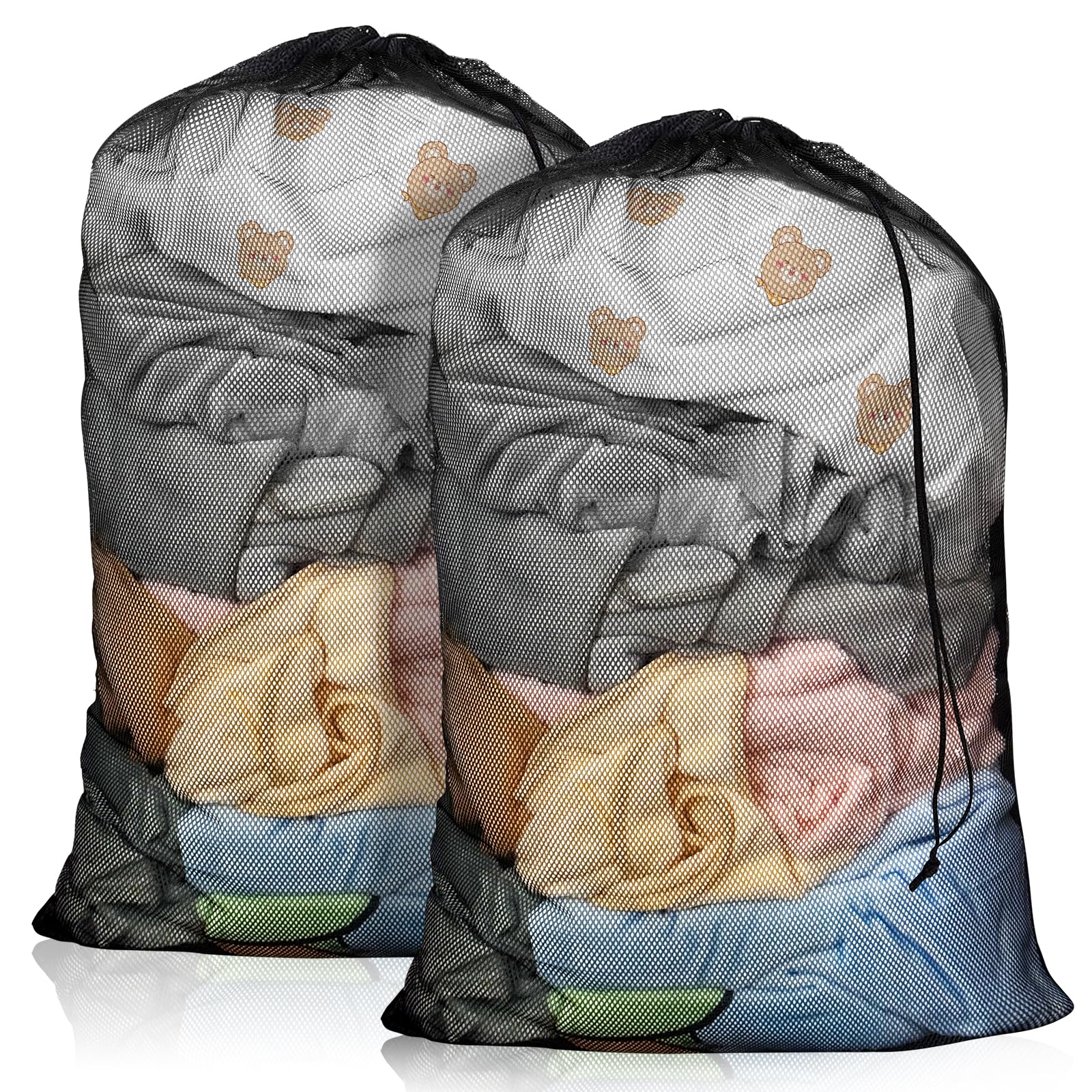 2 Pack Extra Large Mesh Laundry Bag with Drawstring, 23.6×35.4inch Washing Bag Net for Washing Machine, Washing Bags for Travel, Delicates, College Dorm (Black) — image 1