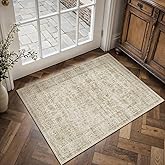 HUGEAR 2x3 Entryway Area Rug Retro Beige Small Rug Machine Washable Door Mat Vintage Floral Low Pile Carpet Distressed Throw 