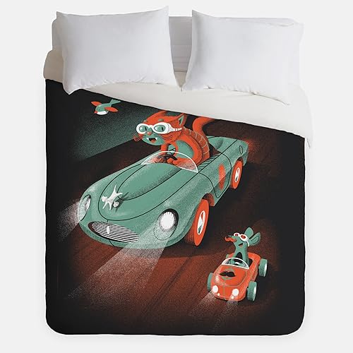 Amazon Com Cat Mouse Racing Duvet Cover Animal Race Car