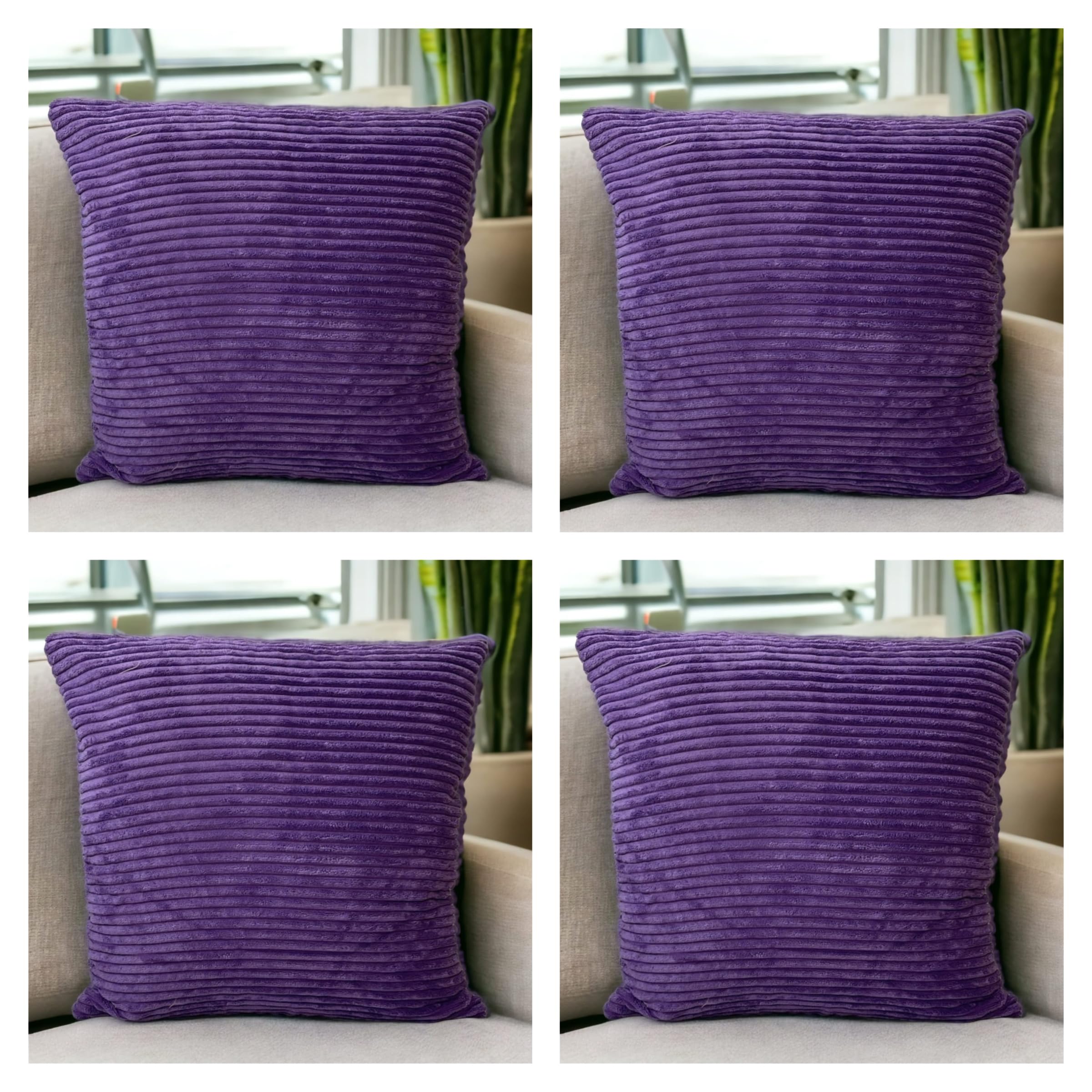 Seechoo Set of 4 - Corduroy Purple Sofa Cushion Covers 45 x 45 cm Decorative Pillows | Soft Ribbed Throw Pillow Covers for Sofa Cushions Couch Bed Living Room Home Decor 18x18