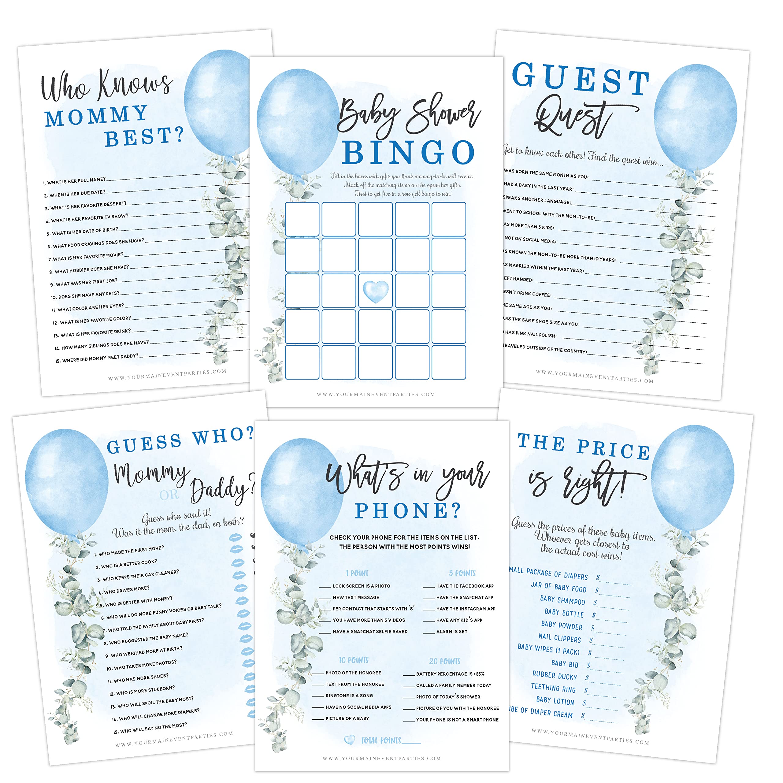 Photo 1 of Your Main Event Prints Boy Baby Shower Games (Set of 6 Fun Activities for 25 Guests), Blue Boy Themed Baby Shower Games