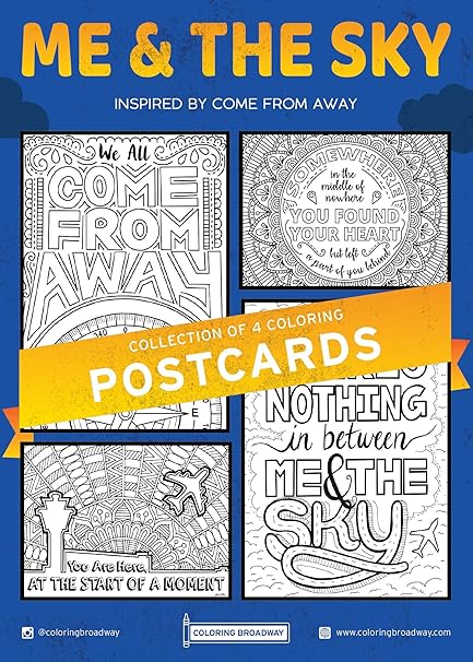 Amazon カラーリングポストカード Come From Away Coloring Postcards Coloring Broadwayによる手描きイラスト マットカードストックに印刷 5インチ X 7インチ 4個セット ポストカード 絵柄付はがき 文房具 オフィス用品