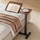 Sakugi Overbed Bedside Table with Wheels, Right-Side Tilt Top, 29.1"&ndash;39" H | Home &amp; Office, Hospital Bed Table, Rolling Bed Tray, Laptop Desk, Height Adjustable, 12.9" D &times; 27.6" W, Brown