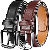 MILORDE Men's Leather Dress Belt 2Pack, Handmade, Genuine Leather, Fashion & Classic Designs for Work Business and Casual