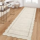 GarveeHome Scalloped Washable Runner Rug 2x6 Non Slip Kitchen Rugs Modern Beige Indoor Entryway Rug Farmhouse Soft Bath Mat Stain Resistant Carpet for Bedroom Hallway Laundry 2 ft x6 ft Beige