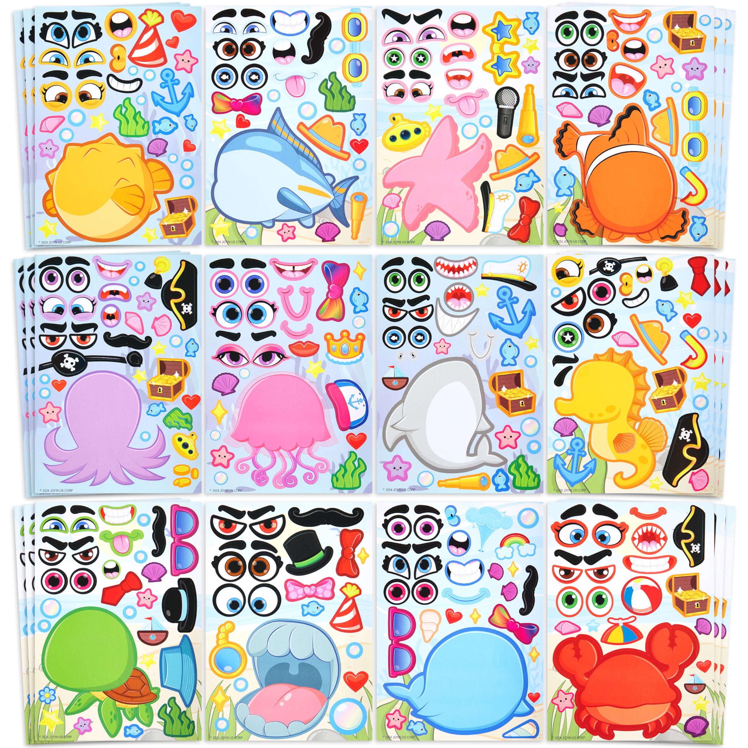 JOYIN 36 PCS Make-a-face Sticker Sheets, Make Your Own Sea Animals and Match Animals Sticker Sheets for Children, Sticker Faces for Kids, Stickers for Party Bags, Kids Party Favor Supplies — image 1