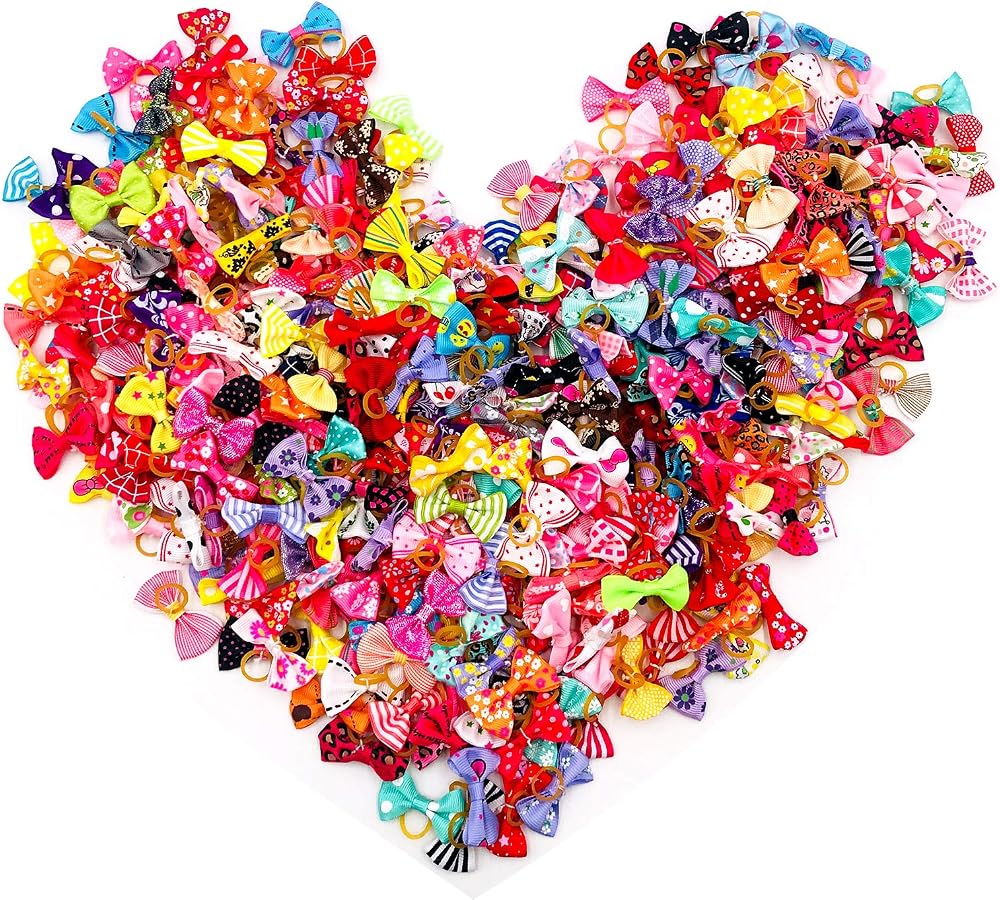 BIPY 100Pcs Small Dog Hair Bows Elastic Ribbon Random Colors