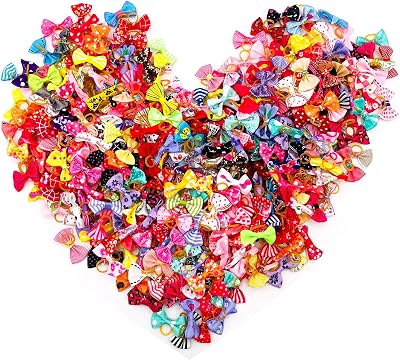 BIPY 100Pcs Small Dog Hair Bows Elastic Ribbon Random Colors