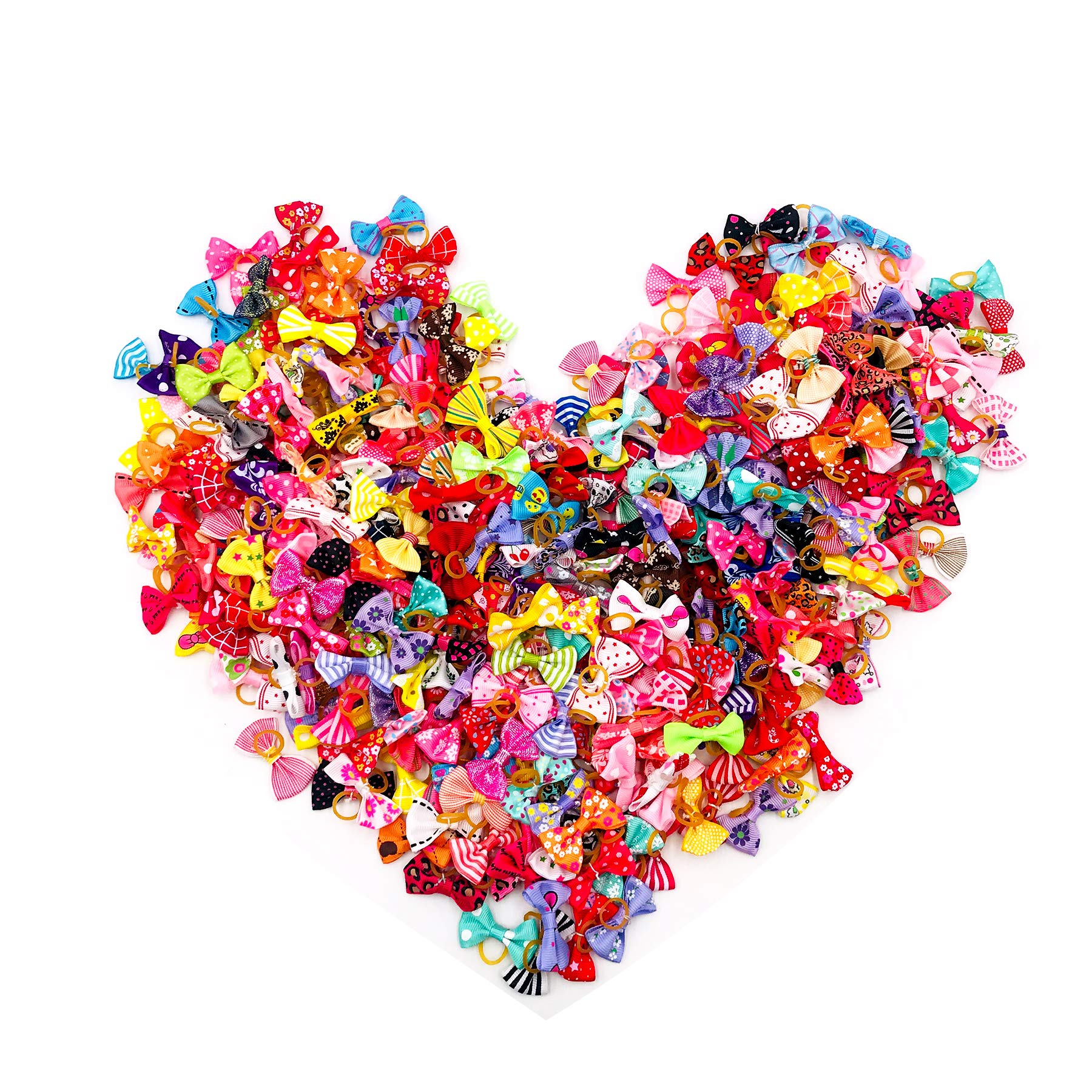 BIPY 100pcs Small Dog Hair Bows bulk with Elastic Rubber Bands Doggy Kitten Topknot Bow Attachment Grooming Accessories Set for Long Hair Puppy Cat Hair Bows Colors Randomly