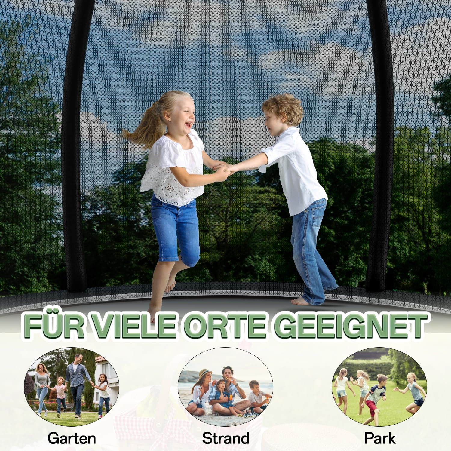Flamaker Gartentrampolin für Kinder, 2,3 m/3,0 m/3,7 m/4,3 m Trampolin Outdoor-Sicherheitsnetz und gepolsterte Stangen für Kinder Indoor Outdoor Fitness, maximal bis zu 150 kg 7