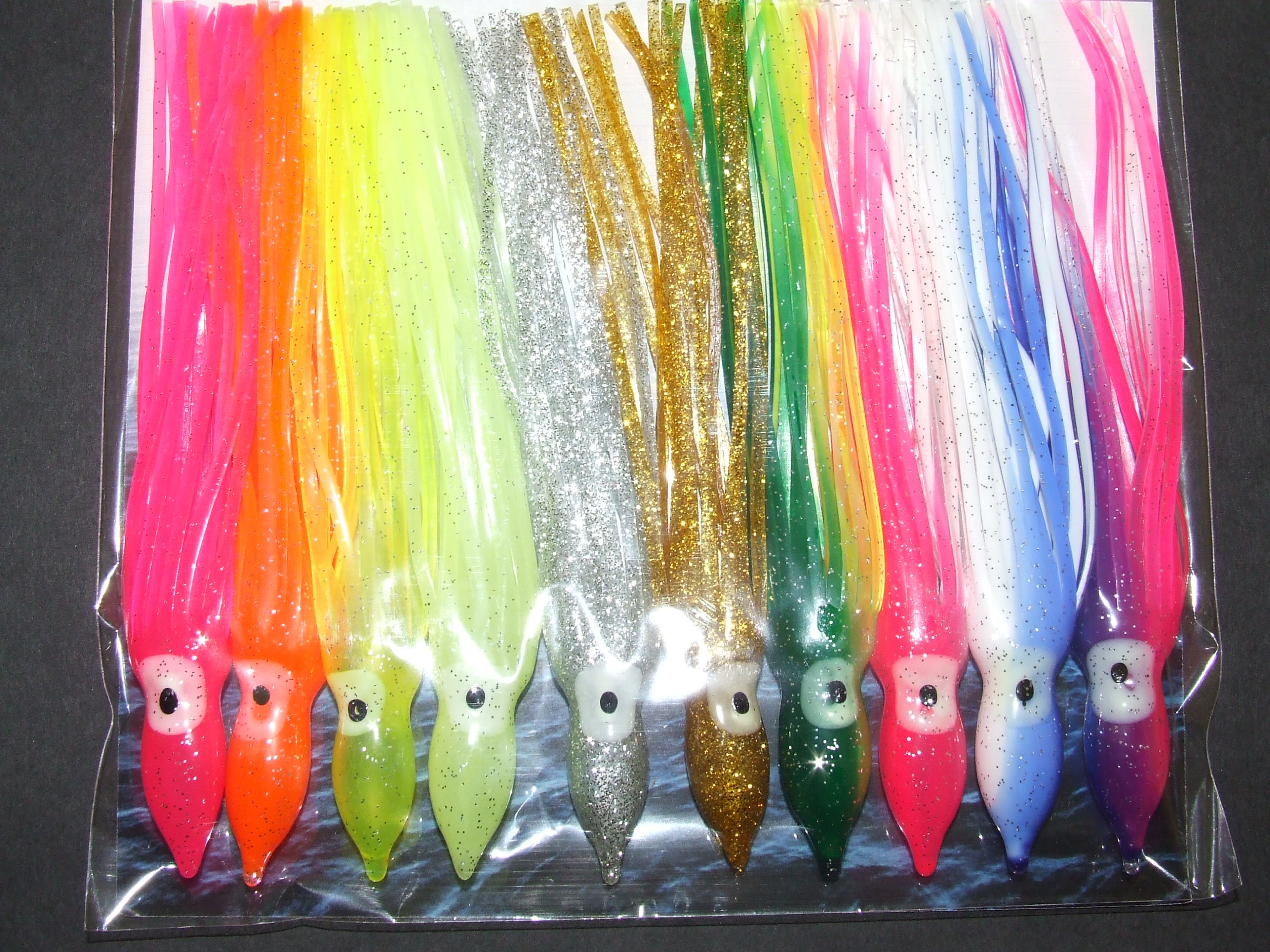Fladen ASSORTED COLOUR Squid Muppet lures 9cm x 10 Boat Sea Fishing