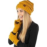 Funky Junque Winter Hat and Gloves for Women – Oversized Winter Hat & Gloves, Cozy Knit Slouchy Beanie Set for Cold Weather