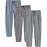 MoFiz Mens Pajama Bottoms Cotton 3 Pack Lounge Pants Set with Pockets Drawstring Plaid Pjs Bottoms Sleepwear with Button Fly