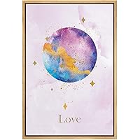 SIGNWIN Framed Canvas Wall Art Sparkle Gold Love with Violet, Pink, Blue Moon Astronomy & Space Cosmic Watercolor Abstract Modern Scenic Relax/Calm for Living Room, Bedroom, Office - 16
