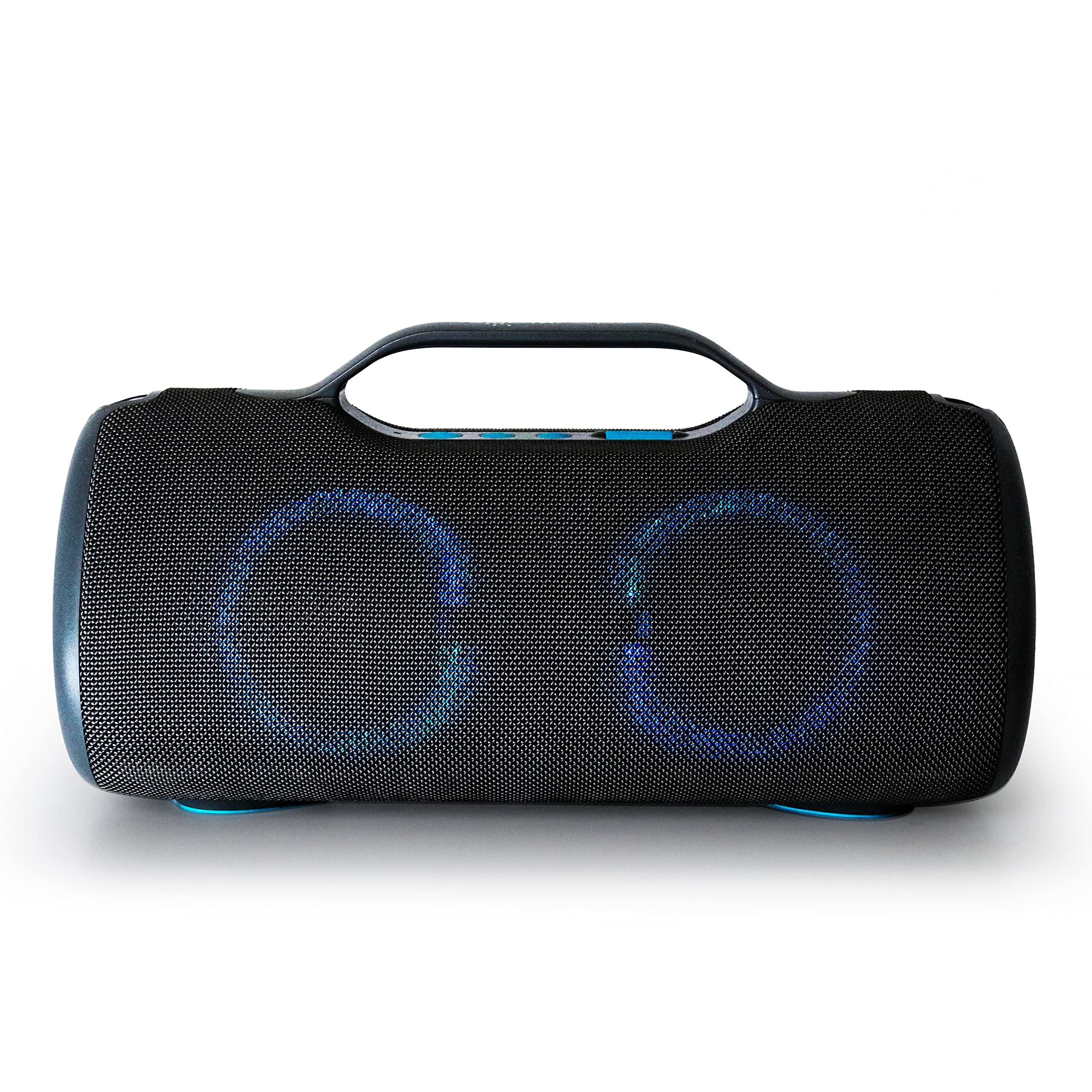 Boompods Rhythm 60 Portable Bluetooth Speaker - 60W Wireless Waterproof Party Speaker, Sound & LED Light Show, 10 Hour Battery, Bass Boost & Touch Controls, Dual Pairing Outdoor Speakers, Grey/Blue
