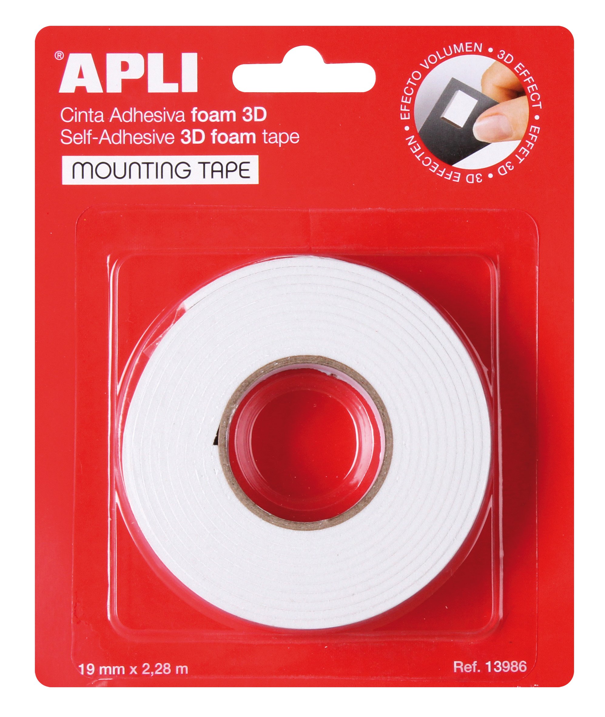 APLI 13986 Double Sided Foam Tape 19mm x 2.28m White