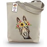 Donkey Tote Bag - Gifts for Mom - Donkey Lover Gift - Sunflower Donkey Totes -Handmade Totes - Donkey Canvas Totes - Cute Donkey Reusable Shopping Bag - Shoulder Bag - Grocery Bag - Beach Bag
