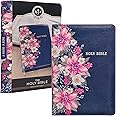 KJV Holy Bible Standard Size Faux Leather Red Letter Edition Thumb Index & Ribbon Marker, King James Version, Blue Floral, Zipper Closure (KJV Deluxe Gift Editions)