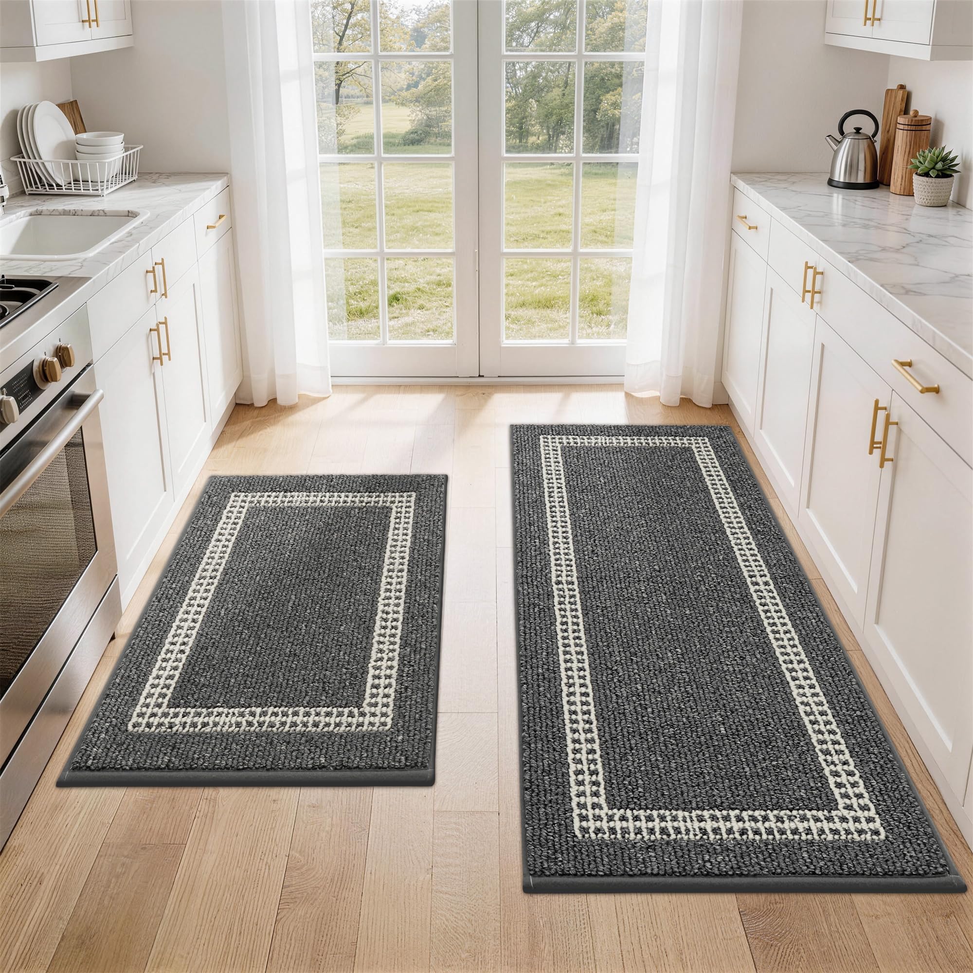 Photo 1 of COSY HOMEER Kitchen Rugs Non-Slip 20x30/20x48 Inch Thick Polypropylene Standing Mat for Home Machine Washable, Black