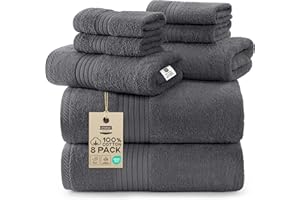 Utopia Towels 8 Piece Premium Towel Set, 2 Bath, 2 Hand, and 4 Washcloths, 100% Ring Spun Cotton, Highly Absorbent Towels for Bathroom, Sports, and Hotel, Grey