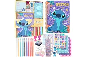 Get Trend Disney Stitch DIY Journal Kit for Kids with Notebook Stickers Pens Erasers Bookmarks Stamps Glitter Tapes Stationery Gifts for Girls