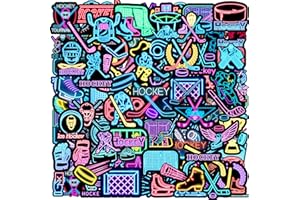 120PCS Neon Ice Hockey Stickers, Hockey Party Favors Birthday Decorations Vinyl Waterproof Stickers for Water Bottle Laptop L