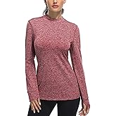 Fulbelle Womens Thermal Fleece Mock Neck Long Sleeve Running Shirts, Thumbholes Cold Weather Base Layer