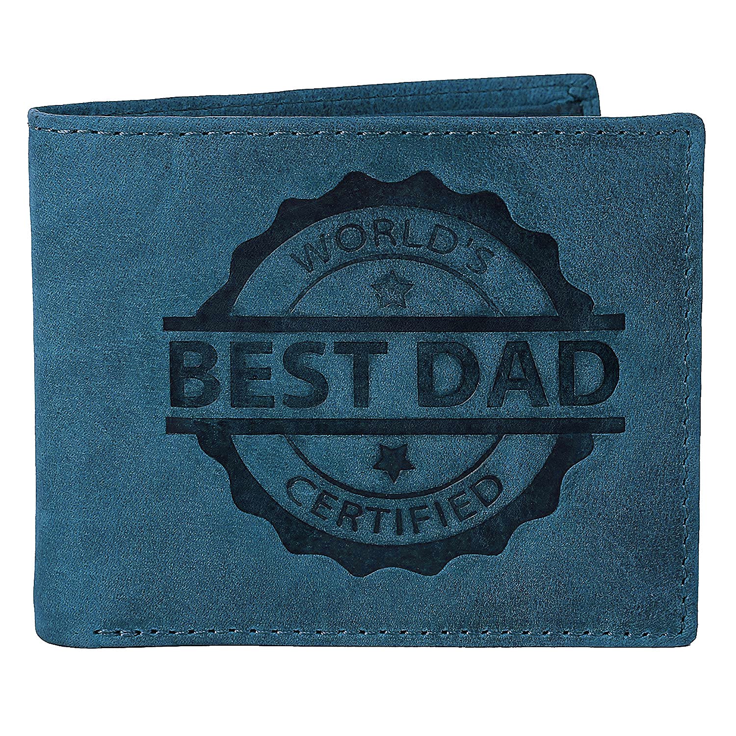 J. Wilson London Worlds Best DAD Certified Mens Genuine Distressed Hunter Leather Wallet with Coin Purse Gift Boxed (Distressed Blue)