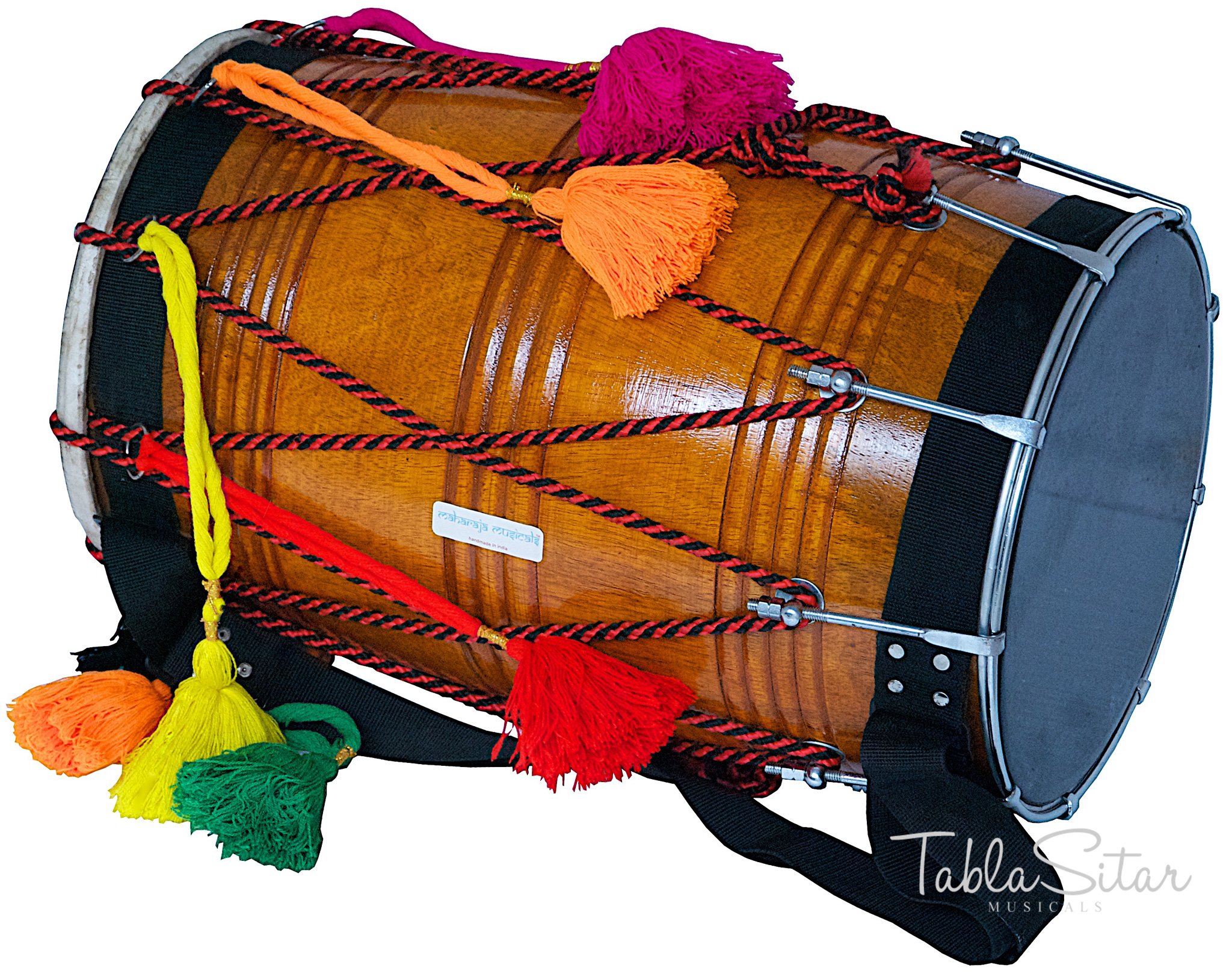 Dhol Drum by Maharaja Musicals, Mango Wood, Natural, Barrel Shaped