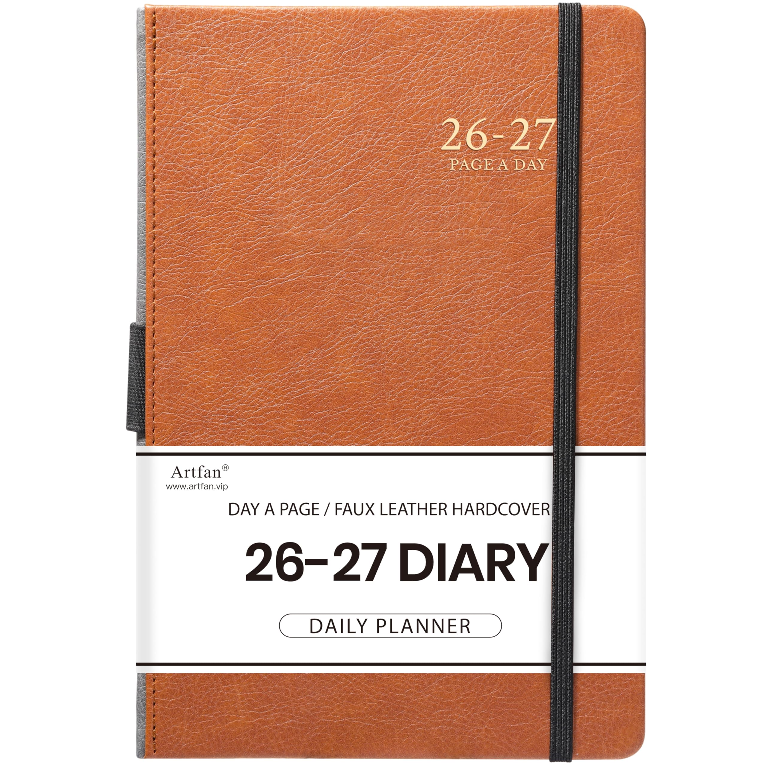 2026-2027 Diary - A5 Academic Diary 2026 2027 Page a Day, Lined Daily Page for Daily Routine/Appointment, Aug. 2026 - Jul. 2027, Pen Loop, Elastic Closure, Faux Leather Hardcover, Brown