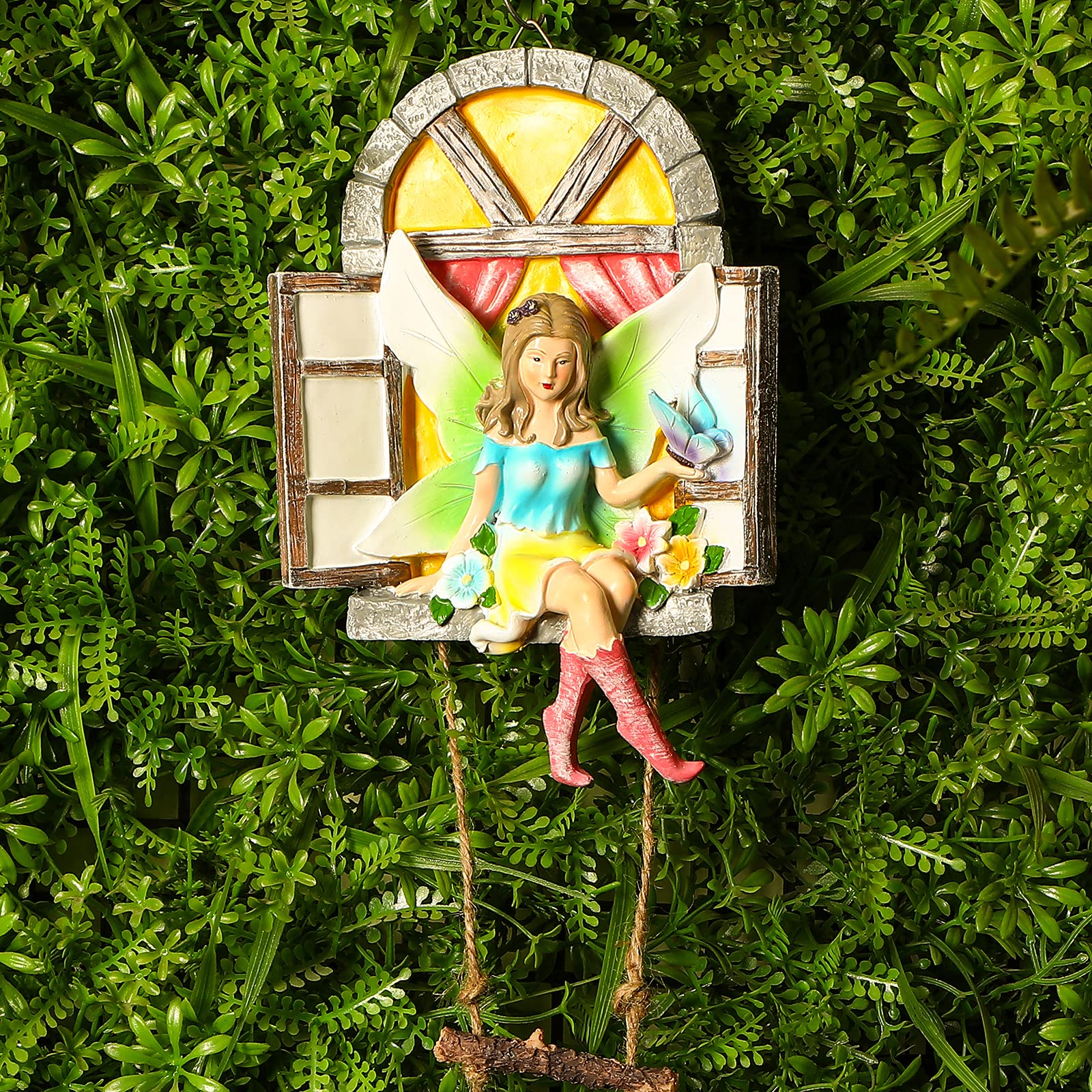 Jetec Fairy Gnome House with Ladder Hanging Tree for Trees Decoration for Trees, Yard Garden Sculpture Decoration