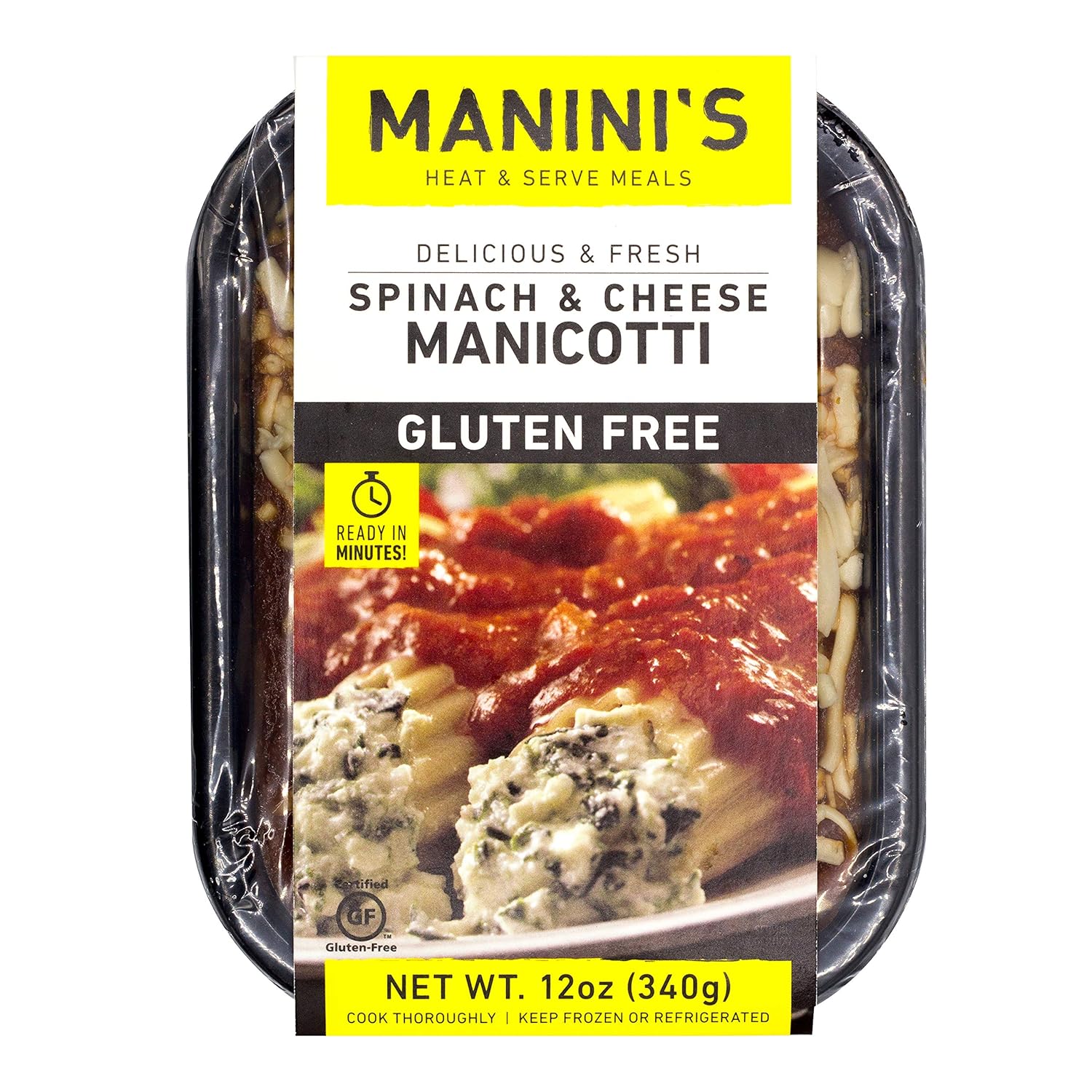 Manini's Gluten Free Manicotti Spinach and Cheese, 12 oz (frozen