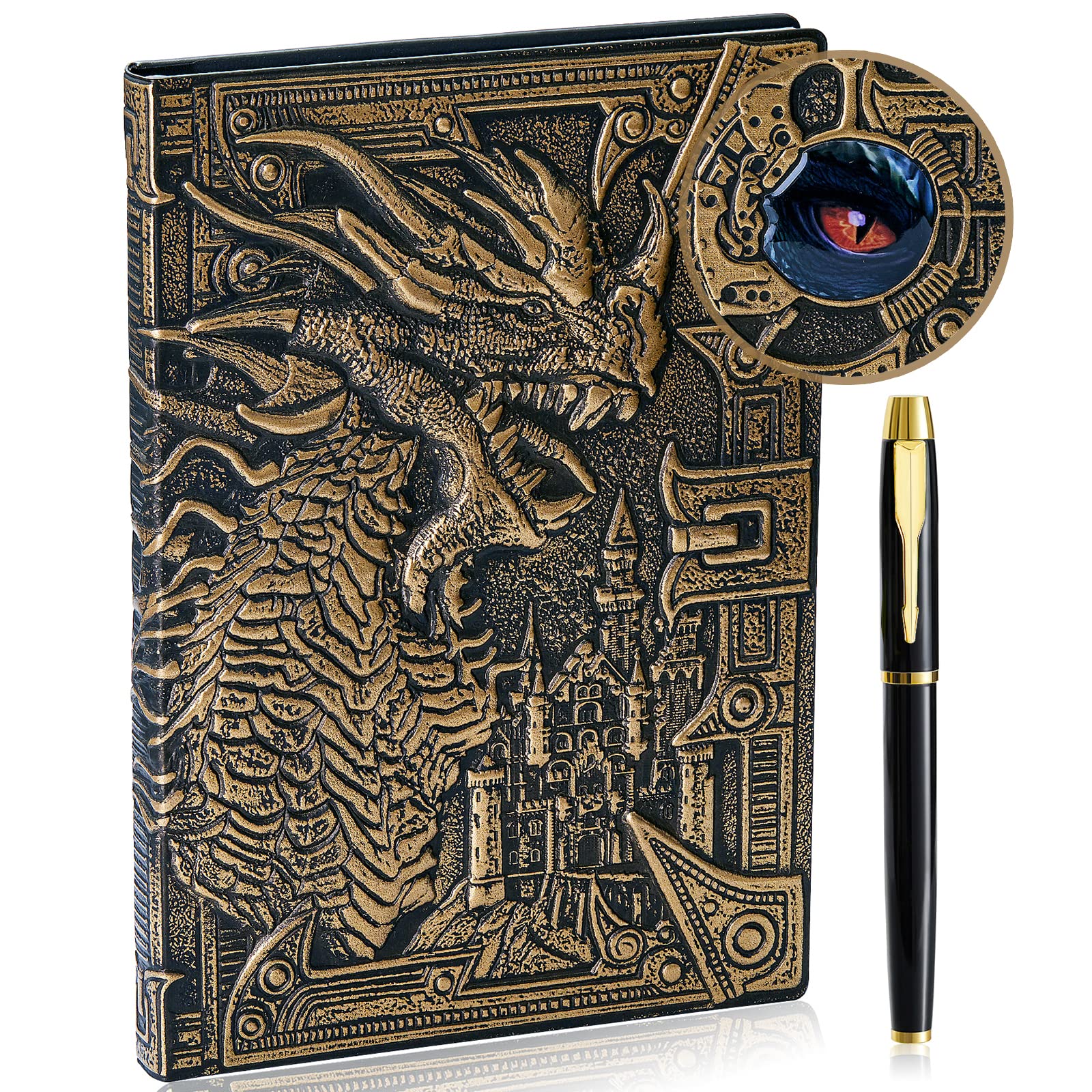 3D Dragon Embossed Journal Writing Notebook with Pen Set,Hardcover DND Journal Handmade Daily Notepad Travel Diary,RPG Accessories Gift for Men Women