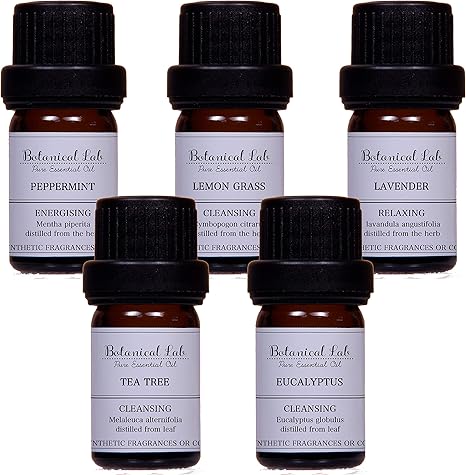 Amazon Botanical Labエッセンシャルオイル アロマオイル 抗菌 消臭に 初心者にもオススメ 人気5本セット ペパーミント レモングラス ティトゥリー ラベンダー ユーカリー 各5ml 精油 ブレンドオイル Botanical Lab アロマオイル