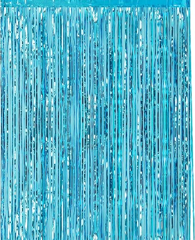 CHRORINE Light Blue Metallic Tinsel Curtain 6.5ft Door Fringe