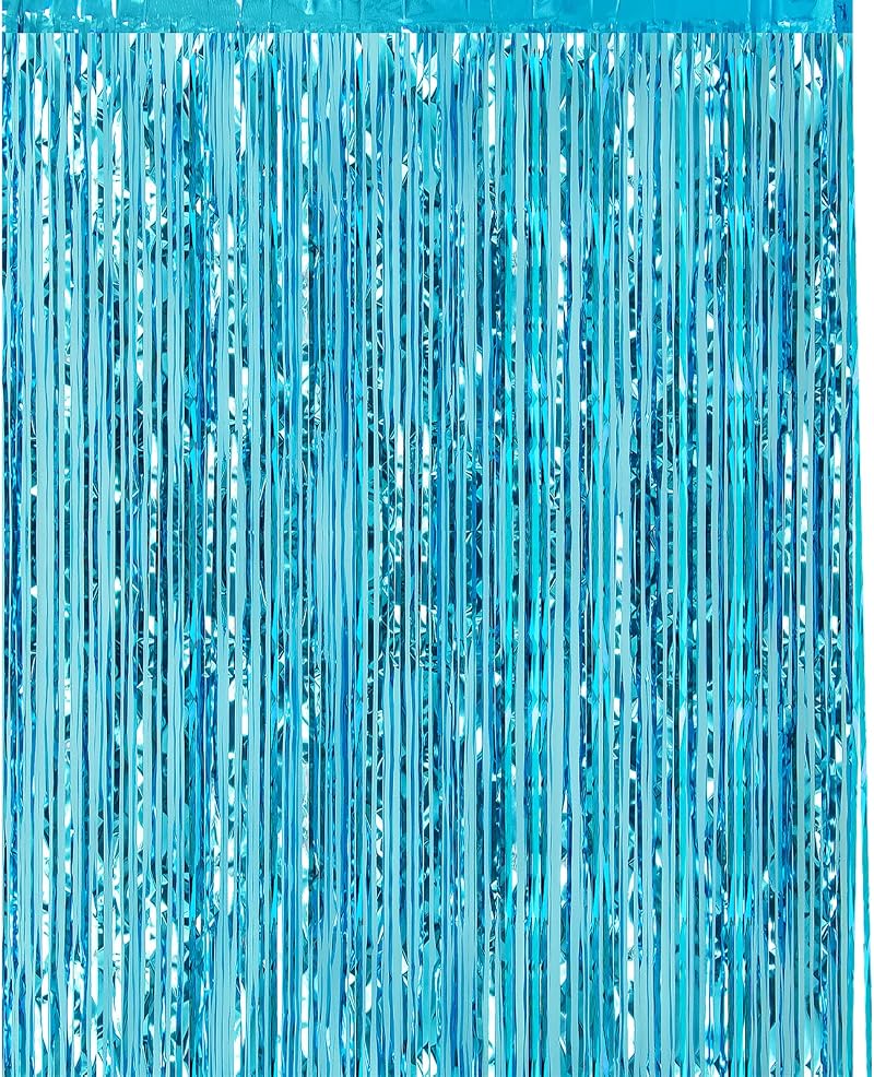 CHRORINE Light Blue Metallic Tinsel Curtain 6.5ft Door Fringe