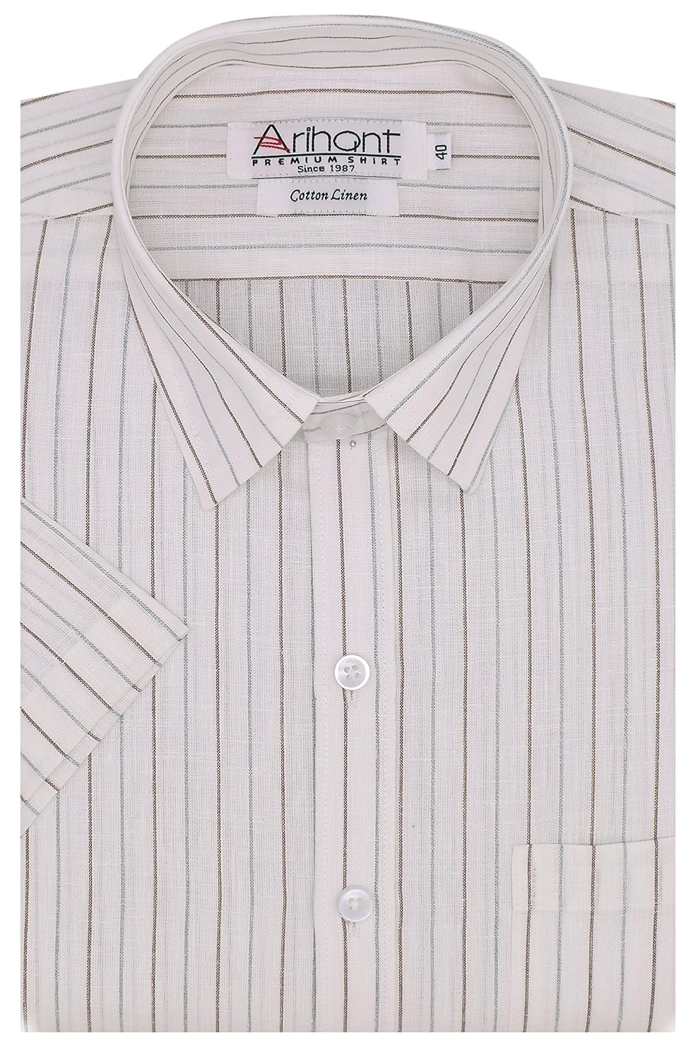 arihant men's striped half sleeves reguler fit cotton linen formal shirts