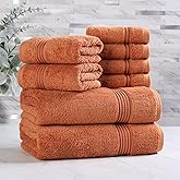 Superior Egyptian Cotton 8-Piece Towel Set, Assorted Towels for Home Bathroom, Master Bath, Decor Essentials, Includes 2 Bath, 2 Hand, 4 Face Towels/Washcloths, Quick Dry, Absorbent, Caramel Brown