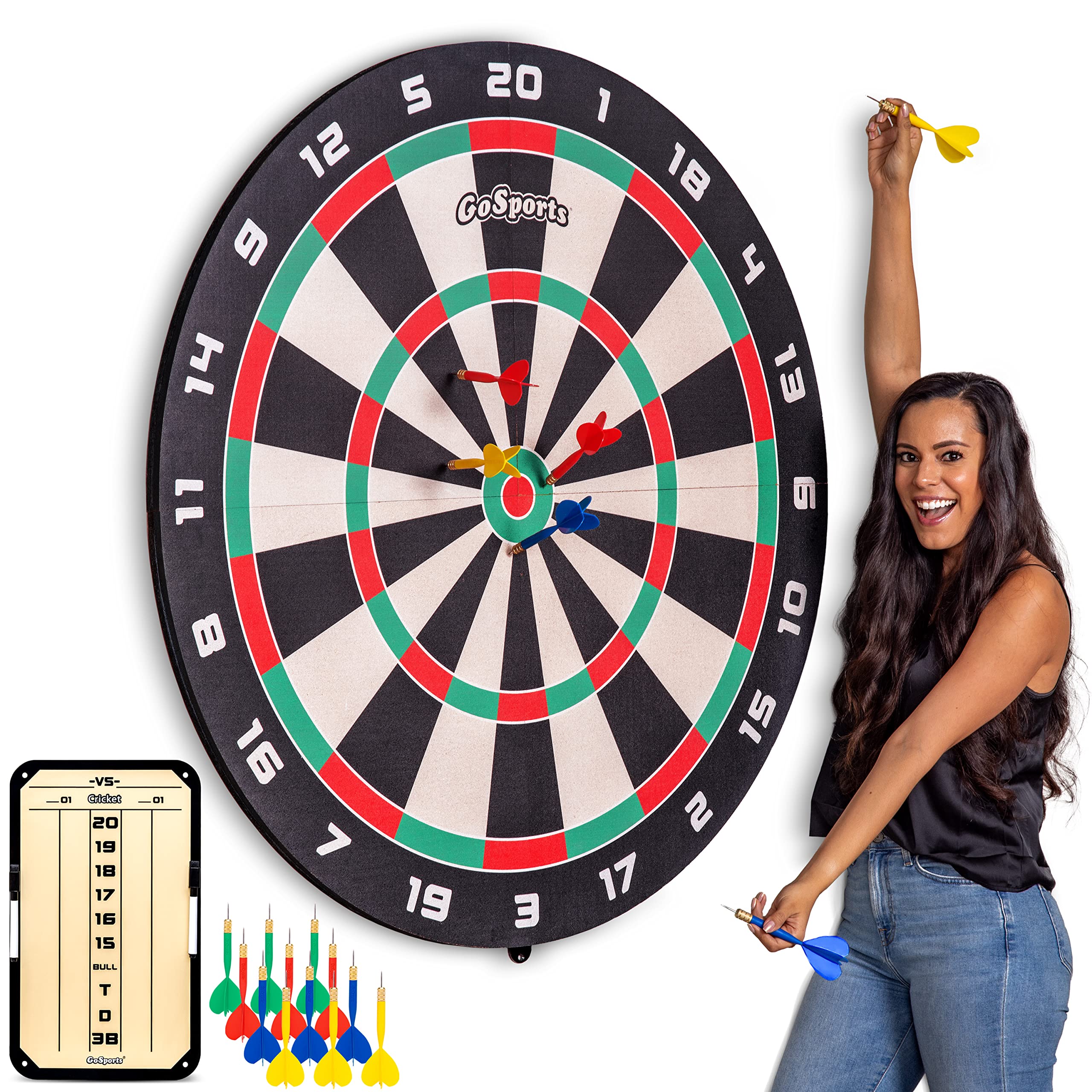 GoSports Giant 3 ft or 4 ft Cork Dartboards - Includes 12 Giant Darts and Scoreboard - New Fun Twist on Darts
