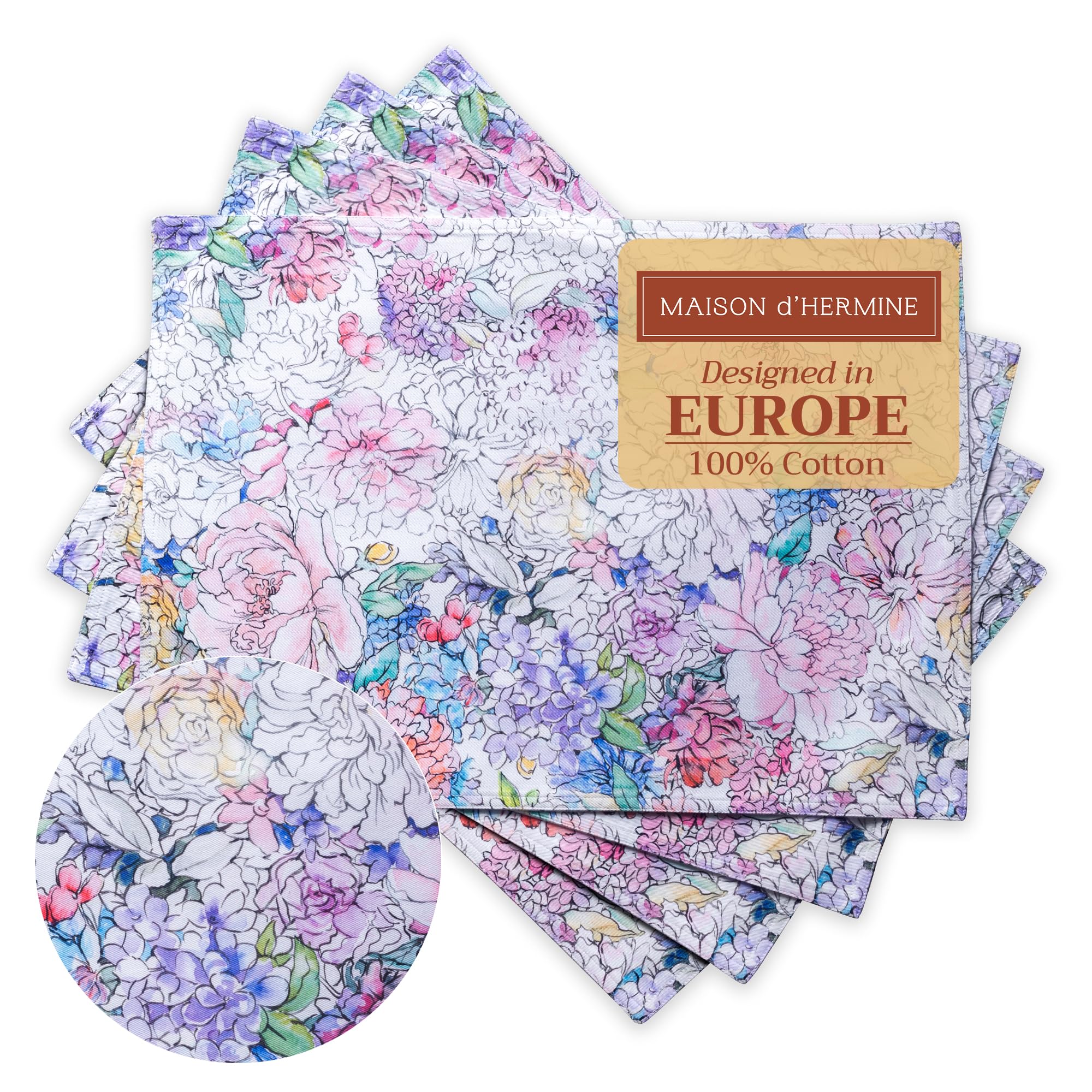 Maison d' Hermine Placemats Set of 4 100% Cotton Washable Reusable Table Mats for Home Kitchen Dining Party Wedding Restaurant Gifts for Mothers Day (Floral Love, 33 CM x 48 CM)