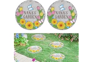 PINPON Garden Decor- 2 Pack Nana’s Outdoor Stepping Stone, 10 inch Grandma's Stepping Stones Pavers for Outside Walkway, Ideal Gift for Nana, Grandma Birthday