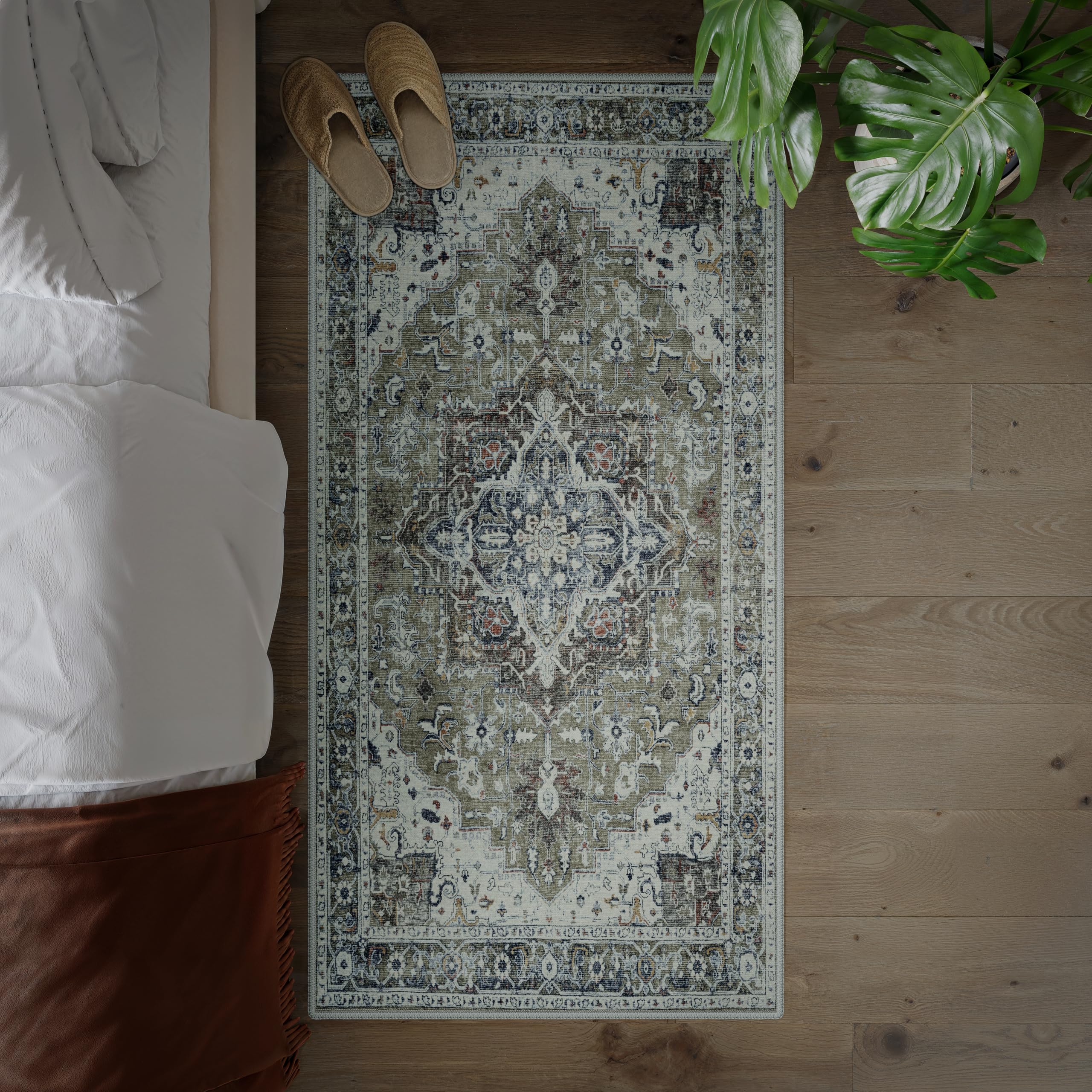 artyrugs Machine Washable Rug, 80x150cm, 75% Recycled Cotton, Short Pile, Non-Slip Backing, Non-Shedding, Suitable for Living Room, Bedroom, Kitchen, Hallway, Office, Brook Sage & Blue