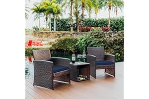 Nestl Wicker Patio Furniture Set - 3 Piece Bistro Table and Chairs Set of 2, Front Porch Furniture Set, Patio Chairs Set of 2, Outdoor Patio Set, Patio Conversation Sets (Brown/Navy)