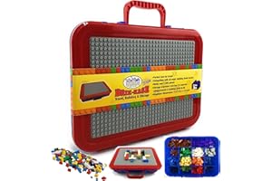 Matty's Toy Stop Brik-Kase 2-GO 13" Travel, Building, Storage & Organizer Container Case with Building Plate Lid (Holds Approx 1,500pcs) - Compatible With All Major Brands (Blue, Red & Gray)