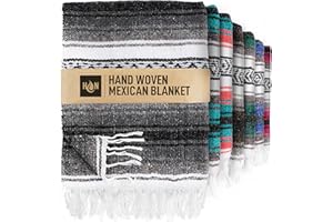 HYDRATION NATION Authentic Extra Large Mexican Blanket - 70"x50" Handwoven Yoga, Serape, Artisanal Falsa, Beach, Camping, Picnic, Outdoor Blanket (Oxford)