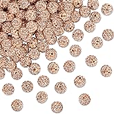 NUKAYAI 100PCS 10mm Rhinestone Beads for Jewelry Making, Gold Champagne Sparkle Crystal Clay Bead for Crafting, Shamballa Disco Ball Diamond Bulk Beads for Pen Bracelets Baseball Necklace Earring DIY