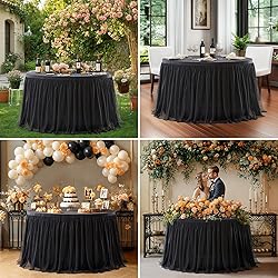 60 Inch Black Round Tulle Tablecloth with Skirt