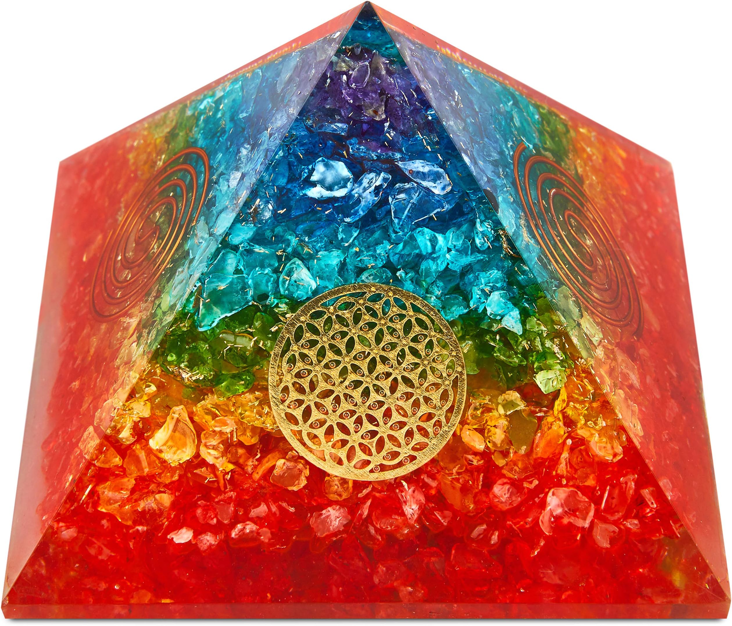 Luxar Orgone Pyramid | Handmade Orgonite | Chakra Crystals | Flower of Life | SBB Coil | Reiki Meditation Merkaba | 3" x 3" Base and 2" Height