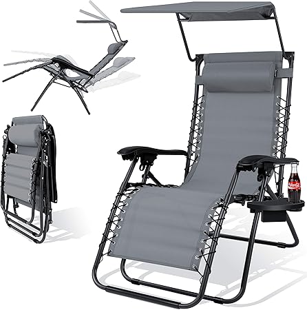 Amazon De Kesser Sonnenliege Liegestuhl Mit Sonnendach Getrankehalter Verstellbar Ruckenlehne Abnehmbares Kopfkissen Kopfpolster Klappbar Stahlrahmen Garten Liege Hochlehner Gartenstuhl Grau